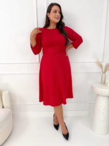 plus size ubrania moda czerwona sukienka rozkloszowana Modna Kiecka